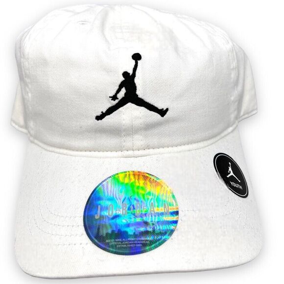 Nike Air Jordan Hat Youth Jumpman Strapback Adjustable‎ Cap White Big Logo - Picture 1 of 3